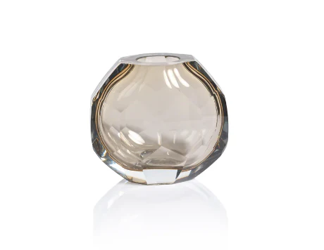 Hand Cut Taupe Glass Vase