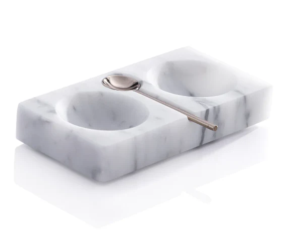 Marble Salt and Pepper Dish with Gold Spoon